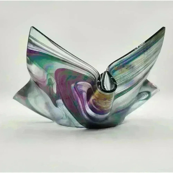 Unique Stunning Signed Large Handkerchief Draped‎ Iridized Glass Vase - Picture 1 of 11